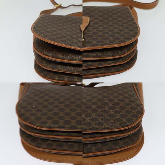 CELINE Macadam Canvas Shoulder Bag Pvc Leather Brown Gold - Picture 10 of 12